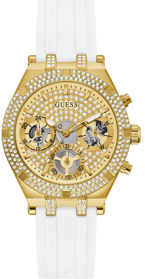 Guess Heiress Diamonds Gold Dial White Rubber Strap Watch for Women - GW0407L2 Authentic Buy Shop Now