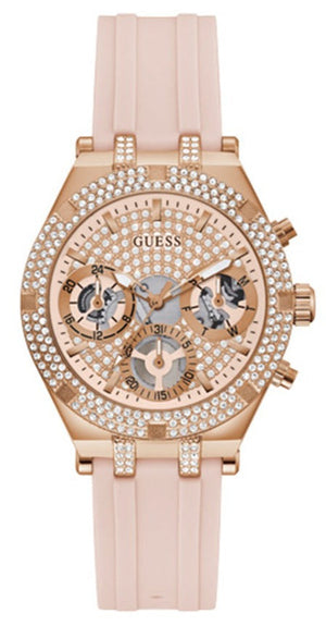 Guess Heiress Diamonds Rose Gold Dial Pink Rubber Strap Watch for Women - GW0407L3 Authentic Buy Shop Now