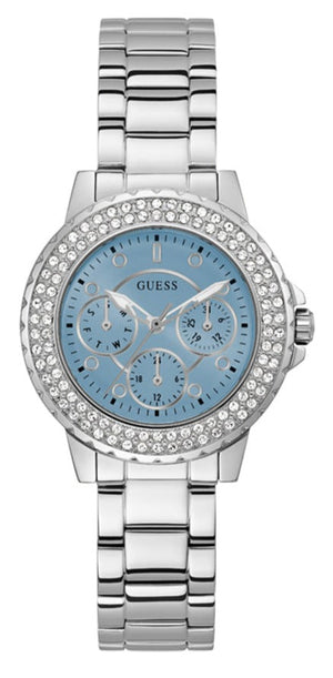 Guess Crown Jewel Diamonds Blue Dial Silver Steel Strap Watch for Women - GW0410L1 Authentic Buy Shop Now