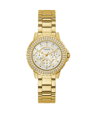 Guess Crown Jewel Diamonds White Dial Gold Steel Strap Watch for Women - GW0410L2 Authentic Buy Shop Now