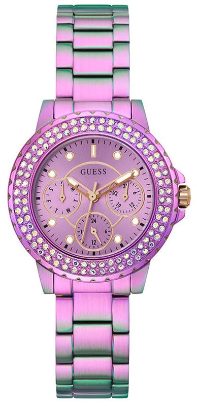 Guess Crown Jewel Diamonds Purple Dial Purple Steel Strap Watch for Women - GW0410L4 Authentic Buy Shop Now