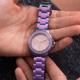 Guess Crown Jewel Diamonds Purple Dial Purple Steel Strap Watch for Women - GW0410L4 Authentic Buy Shop Now