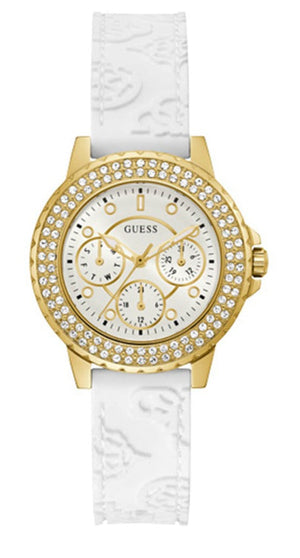 Guess Crown Jewel Multifunction Diamonds White Dial White Leather Strap Watch for Women - GW0411L1 Authentic Buy Shop Now