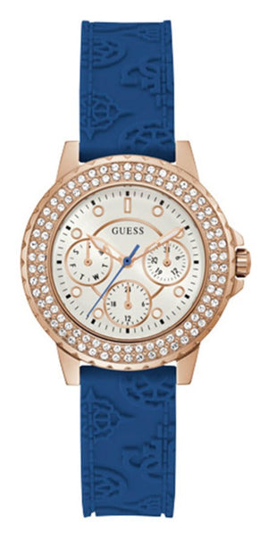 Guess Crown Jewel Diamonds White Dial Blue Rubber Strap Watch for Women - GW0411L2 Authentic Buy Shop Now