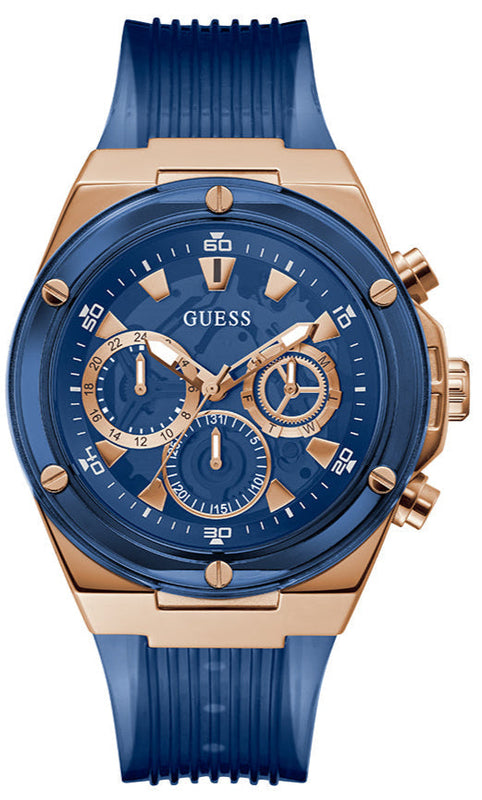 Guess Poseidon Chronograph Blue Dial Blue Silicone Strap Watch For Men - GW0425G3 Authentic Buy Shop Now