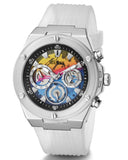 Guess Poseidon Chronograph Rainbow Dial White Silicone Strap Watch For Men - GW0425G4 Authentic Buy Shop Now