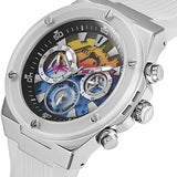 Guess Poseidon Chronograph Rainbow Dial White Silicone Strap Watch For Men - GW0425G4 Authentic Buy Shop Now