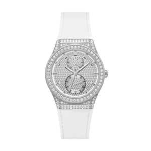 Guess Princess Crystals Silver Dial White Silicone Strap Watch For Women - GW0439L1 Authentic Buy Shop Now