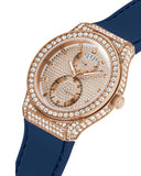 Guess Multifunction Crystals Rose Gold Dial Blue Rubber Strap Watch For Women - GW0439L4 Authentic Buy Shop Now