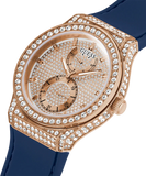 Guess Multifunction Crystals Rose Gold Dial Blue Rubber Strap Watch For Women - GW0439L4 Authentic Buy Shop Now