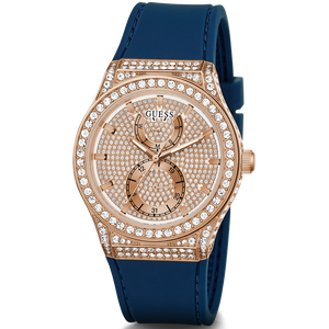 Guess Multifunction Crystals Rose Gold Dial Blue Rubber Strap Watch For Women - GW0439L4 Authentic Buy Shop Now