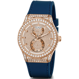 Guess Multifunction Crystals Rose Gold Dial Blue Rubber Strap Watch For Women - GW0439L4 Authentic Buy Shop Now