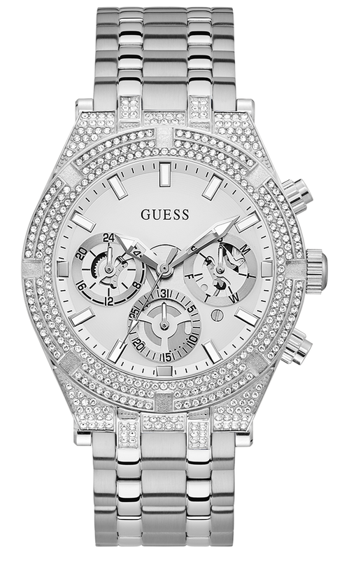 Guess Multi Function Diamonds Silver Dial Silver Steel Strap Watch For Men - GW0455G1 Authentic Buy Shop Now