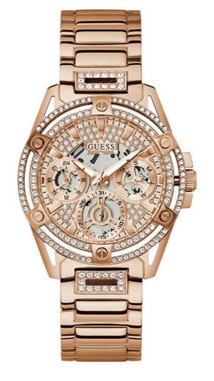 Guess Queen Multifunction Rose Gold Dial Rose Gold Steel Strap Watch For Women - GW0464L3 Authentic Buy Shop Now