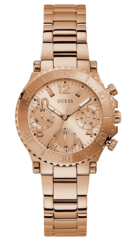 Guess Cosmic Chronograph Rose Gold Dial Rose Gold Steel Strap Watch for Women - GW0465L2 Authentic Buy Shop Now