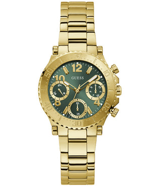 Guess Cosmo Chronograph Green Dial Gold Steel Strap Watch For Women - GW0465L5 Authentic Buy Shop Now