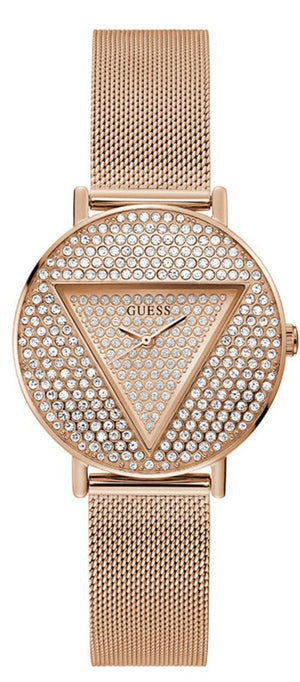 Guess Iconic Diamonds Rose Gold Dial Rose Gold Mesh Bracelet Watch For Women - GW0477L3 Authentic Buy Shop Now