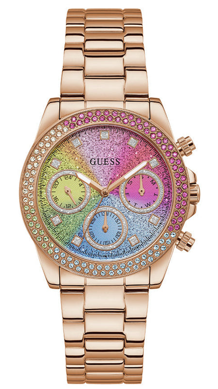 Guess Confetti Multifunction Multicolor Dial Rose Gold Steel Strap Watch For Women - GW0483L3 Authentic Buy Shop Now