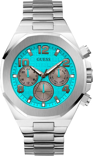 Guess Empire Chronograph Quartz Sky Blue Dial Silver Steel Strap Watch For Men - GW0489G3 Authentic Buy Shop Now