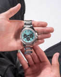 Guess Empire Chronograph Quartz Sky Blue Dial Silver Steel Strap Watch For Men - GW0489G3 Authentic Buy Shop Now