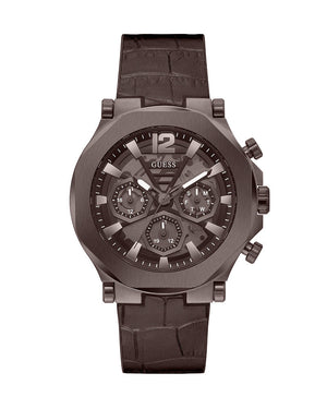 Guess Edge Chronograph Brown Dial Brown Leather Strap Watch For Men - GW0492G2 Authentic Buy Shop Now