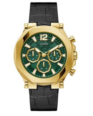Guess Edge Chronograph Green Dial Black Leather Strap Watch For Men - GW0492G3 Authentic Buy Shop Now