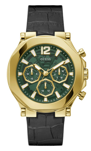 Guess Edge Chronograph Green Dial Black Leather Strap Watch For Men - GW0492G3 Authentic Buy Shop Now