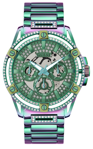 Guess King Iridescent Multifunction Multicolor Dial Purple Steel Strap Watch For Men - GW0497G3 Authentic Buy Shop Now