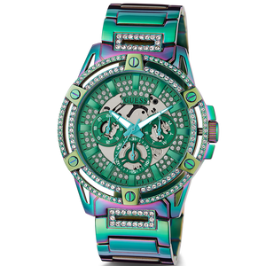 Guess King Iridescent Multifunction Multicolor Dial Purple Steel Strap Watch For Men - GW0497G3 Authentic Buy Shop Now