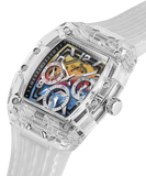 Guess Phoenix Polycarbonate Clear Multi-function Black Dial Clear Rubber Strap Watch for Men - GW0499G3 Authentic Buy Shop Now