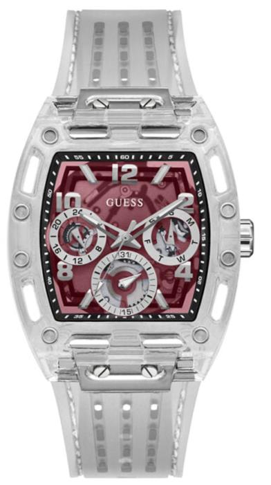 Guess Phoenix Quartz Burgundy Dial Transparent Silicone Strap Watch For Men - GW0499G9 Authentic Buy Shop Now