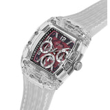 Guess Phoenix Quartz Burgundy Dial Transparent Silicone Strap Watch For Men - GW0499G9 Authentic Buy Shop Now