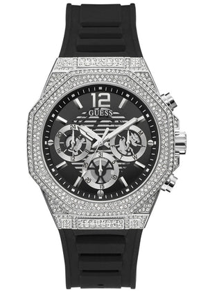 Guess Momentum Chronograph Crystals Black Dial Black Silicone Strap Watch For Men - GW0518G1 Authentic Buy Shop Now