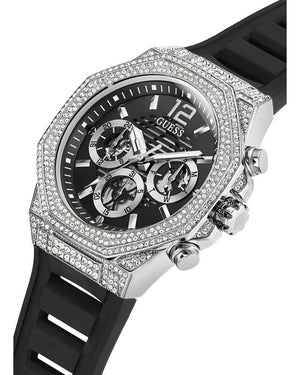 Guess Momentum Chronograph Crystals Black Dial Black Silicone Strap Watch For Men - GW0518G1 Authentic Buy Shop Now