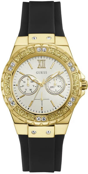 Guess Limelight Crystals Silver Dial Black Rubber Strap Watch For Women - GW0519L1 Authentic Buy Shop Now