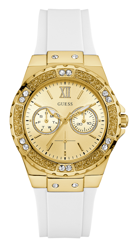 Guess Multifunction Gold Dial White Rubber Strap Watch for Women - GW0519L2 Authentic Buy Shop Now