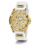 Guess Queen Quartz Gold Dial White Silicone Strap Watch For Women - GW0536L2 Authentic Buy Shop Now