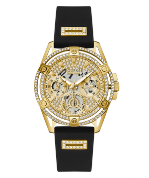 Guess Queen Quartz Gold Dial Black Silicone Strap Watch For Women - GW0536L3 Authentic Buy Shop Now