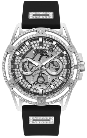 Guess King Quartz Crystals Silver Dial Black Silicone Strap Watch For Men - GW0537G1 Authentic Buy Shop Now