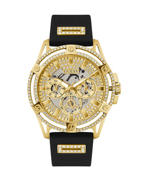 Guess King Quartz Crystals Gold Dial Black Silicone Strap Watch For Men - GW0537G2 Authentic Buy Shop Now