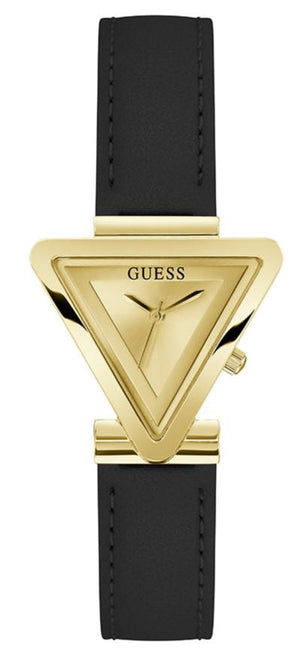Guess Fame Quartz Gold Dial Black Leather Strap Watch For Women - GW0548L3 Authentic Buy Shop Now