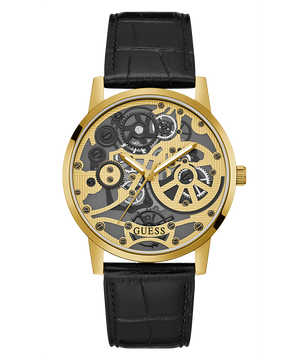 Guess Gadget Gold Dial Black Leather Strap Watch for Men - GW0570G1 Authentic Buy Shop Now