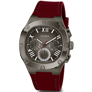 Guess Headline Multifunction Grey Dial Burgundy Silicone Strap Watch For Men - GW0571G4 Authentic Buy Shop Now