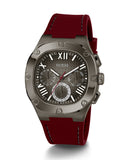 Guess Headline Multifunction Grey Dial Burgundy Silicone Strap Watch For Men - GW0571G4 Authentic Buy Shop Now