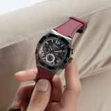 Guess Headline Multifunction Grey Dial Burgundy Silicone Strap Watch For Men - GW0571G4 Authentic Buy Shop Now