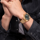 Guess Asset Quartz Green Dial Gold Steel Strap Watch For Men - GW0575G2 Authentic Buy Shop Now
