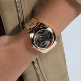 Guess Cubed Analog Black Dial Rose Gold Steel Strap Watch For Women - GW0607L3 Authentic Buy Shop Now