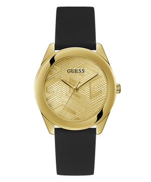 Guess Cubed Analog Gold Dial Black Silicone Strap Watch For Women - GW0665L1 Authentic Buy Shop Now