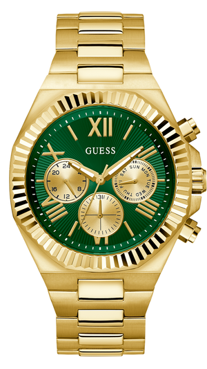 Guess Equity Analog Green Dial Gold Steel Strap Watch For Men - GW0703G2 Authentic Buy Shop Now