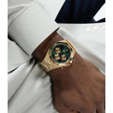Guess Equity Analog Green Dial Gold Steel Strap Watch For Men - GW0703G2 Authentic Buy Shop Now